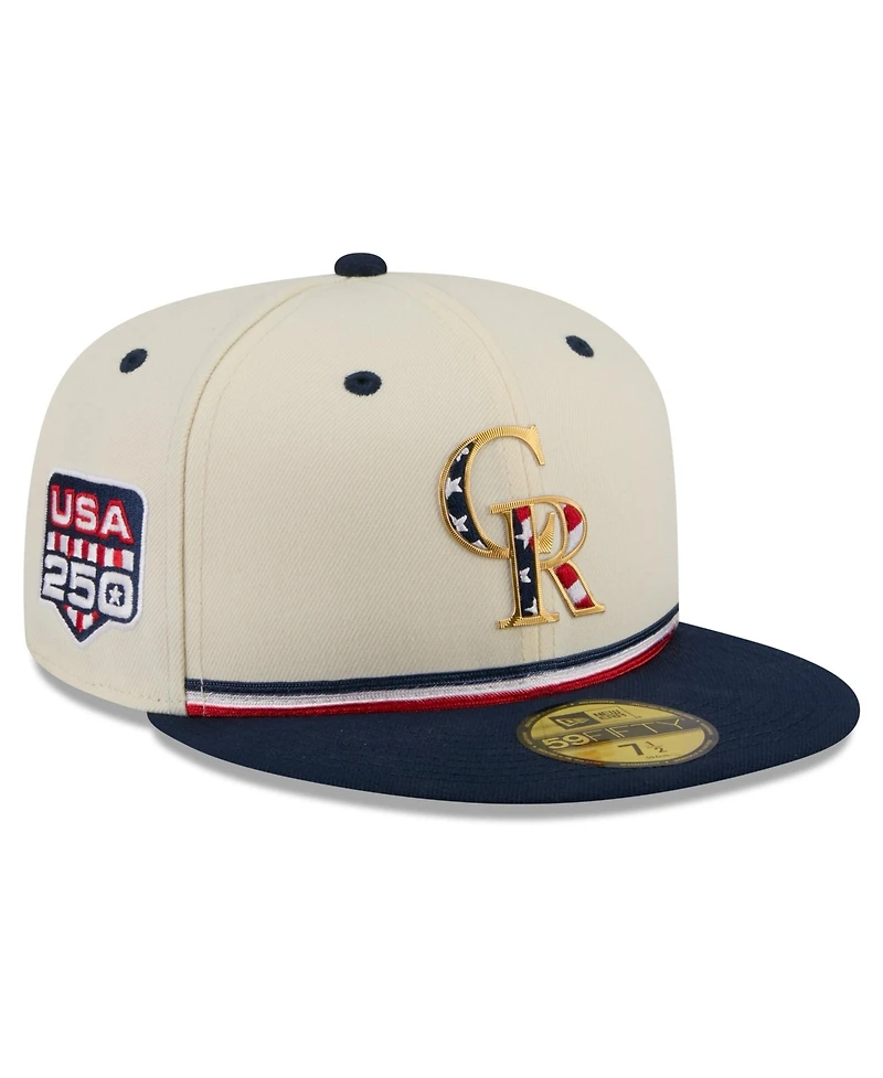 New Era Men's Cream/Blue Colorado Rockies Usa 250 Fourth of July 59FIFTY Fitted Hat