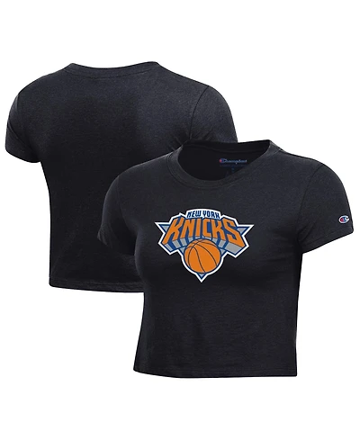 Champion Women's Black New York Knicks Primary Logo Cropped T-Shirt