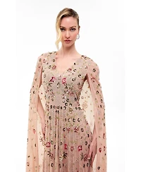 Beauut Women's Cape Sleeves Embellished Sequin Maxi Dress