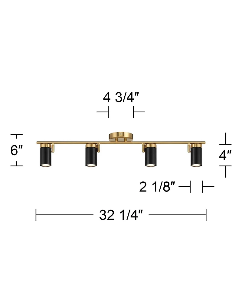 Pro Track 4-Light Heads Led Ceiling Track Light Fixture Kit GU10 Dimmable Directional Gold Black Modern Kitchen Bathroom 32 1/4" Wide