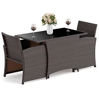 Costway 3 Piece Wicker Bistro Set Balcony Furniture Set with Tempered Glass Dining Table