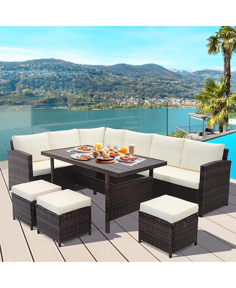Costway 7 Piece Patio Furniture Set Rattan Sectional Conversation Sofa Coffee Table Porch