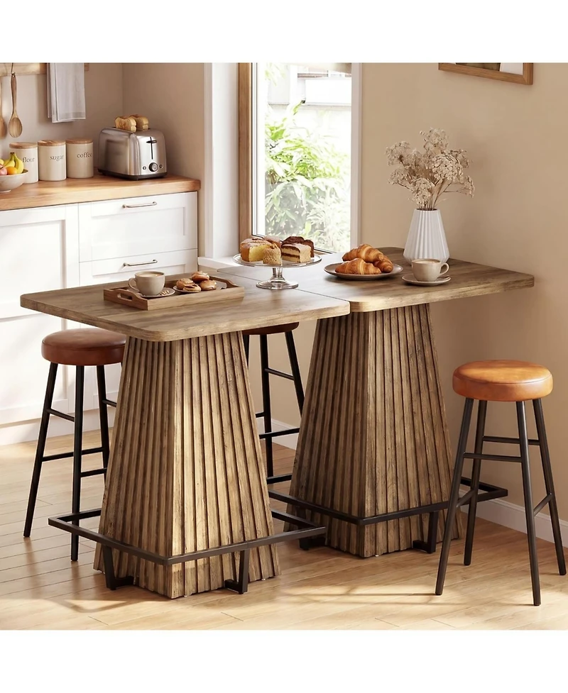 Tribesigns 37.4"H Square Bar Table: Farmhouse counter height pub table with metal footrest. For home bar, tavern, coffee corner.