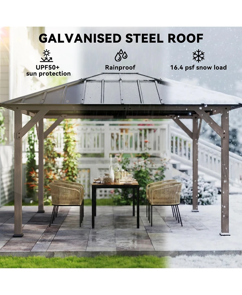 Outsunny 10'x12' Hardtop Gazebo with Steel Roof, UPF50+ Permanent Pavilion