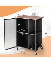 Gouun Mobile Serving Cart with Transparent-Door Cabinet, 360-Degree Casters and Towel Rack, 27.5 x 17 in