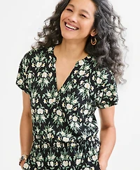 Style & Co Women's Printed V-Neck Short-Sleeve Knit Midi Dress, Macy's Exclusive