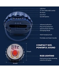 Miller Lite Bluetooth Bottle Cap Speaker with Led Lights, Fm Radio, Kickstand, and Wall Mount
