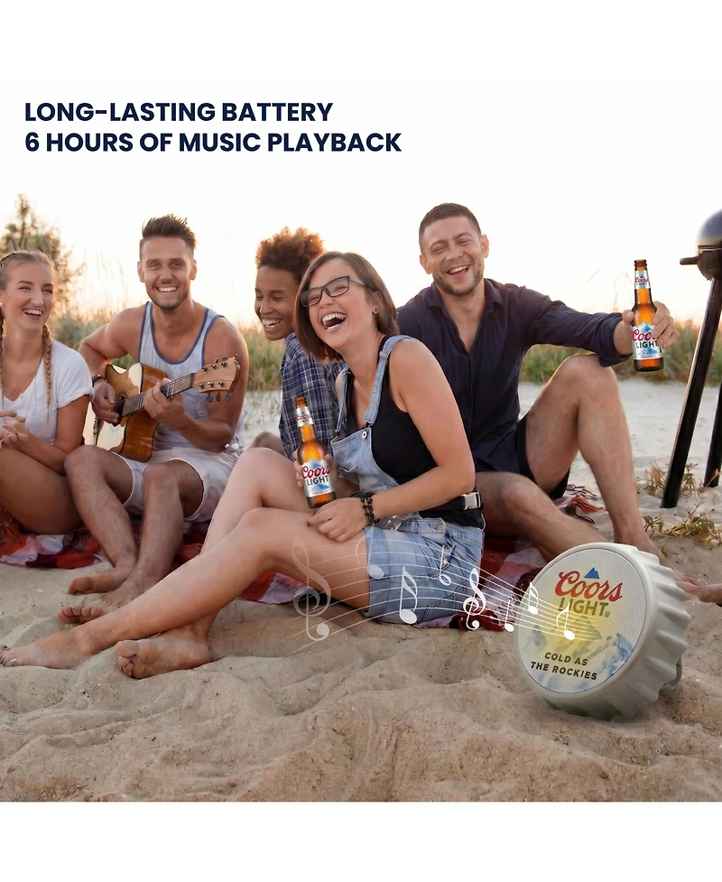 Coors Light Bluetooth Bottle Cap Speaker with Led Lights, Fm Radio, Kickstand, and Wall Mount