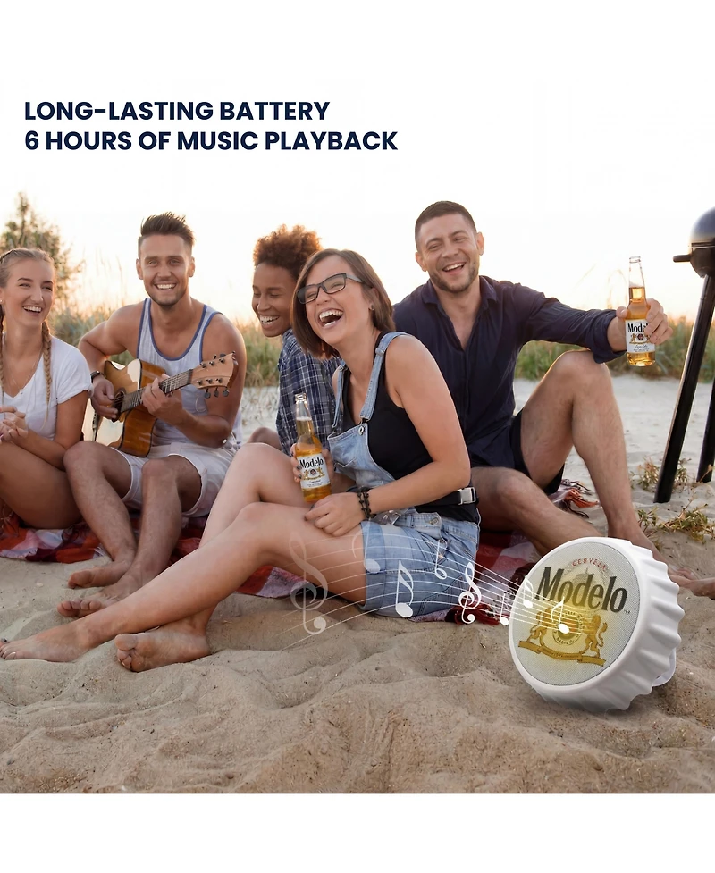Modelo Bluetooth Bottle Cap Speaker with Led Lights, Fm Radio, Kickstand, and Wall Mount