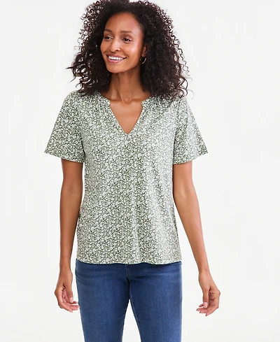 Style & Co Women's Printed Split-Neck Flutter Sleeve Top, Macy's Exclusive