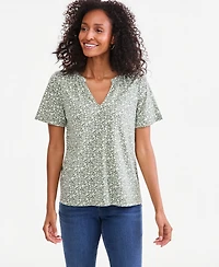 Style & Co Women's Printed Split-Neck Flutter Sleeve Top, Macy's Exclusive