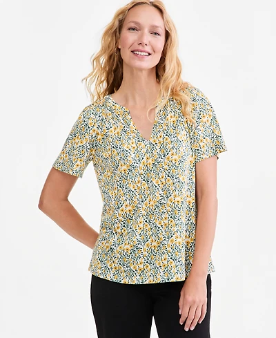 Style & Co Women's Patterson Flora Short-Sleeve Split-Neck Floral Blouse, Macy's Exclusive