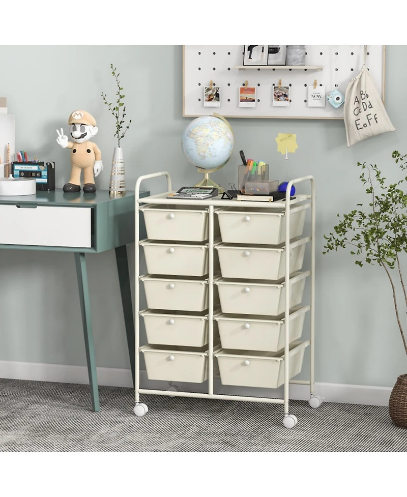 Gouun 10-Drawer Rolling Storage Cart with Lockable Wheels