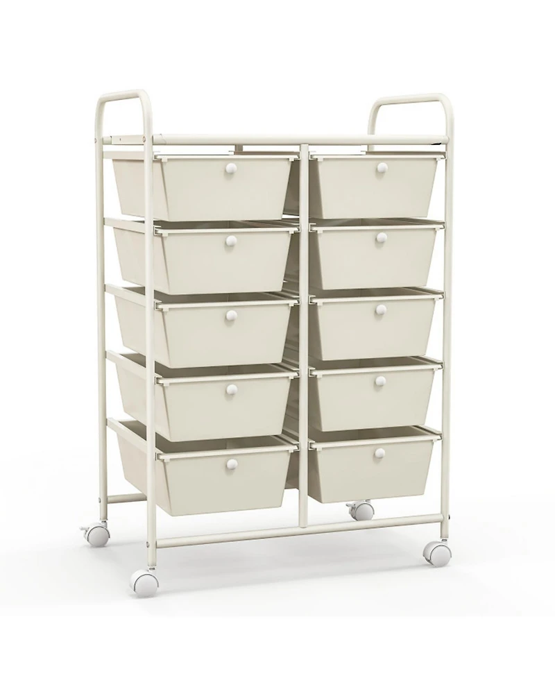 Gouun 10-Drawer Rolling Storage Cart with Lockable Wheels