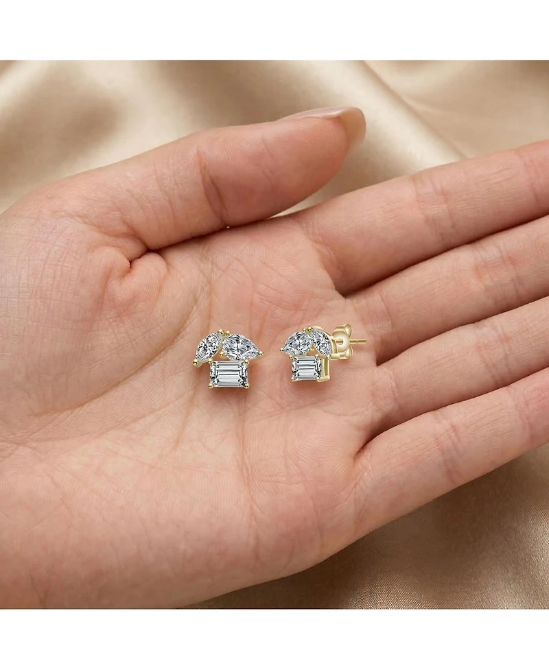 Rachel Glauber Dainty 14K Gold Plated Brilliant Three-cz Stud Earrings