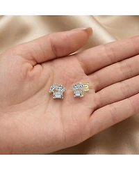 Rachel Glauber Dainty 14K Gold Plated Brilliant Three-cz Stud Earrings