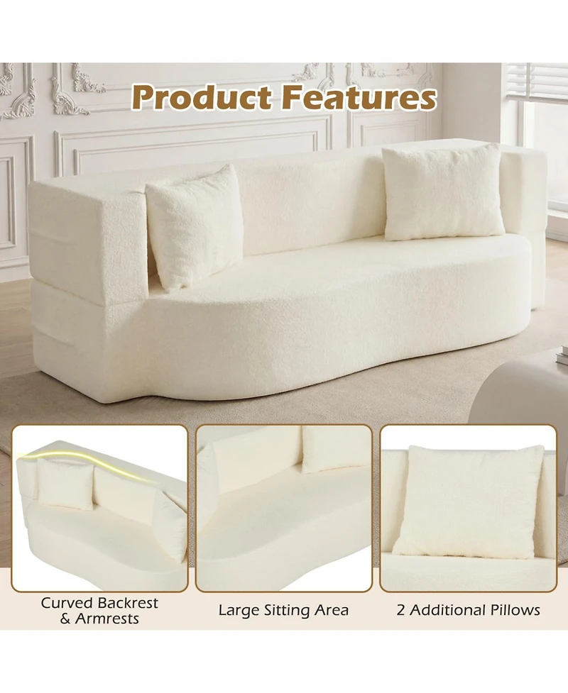 Slickblue 2-in-1 Floor Sofa Bed with Teddy Fleece Upholstery and 2 Cushions