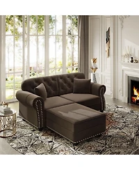 Maison Boucle 63'' Velvet Loveseat and Ottoman Set, Tufted Nailhead Rolled Arm Sofa