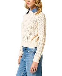 Central Park West Women's Hazel Denim Collared Pointelle Sweater