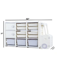 Slickblue Truck-Shaped Toy Chest for Kids with 11 Removable Bins and Storage Cabinets