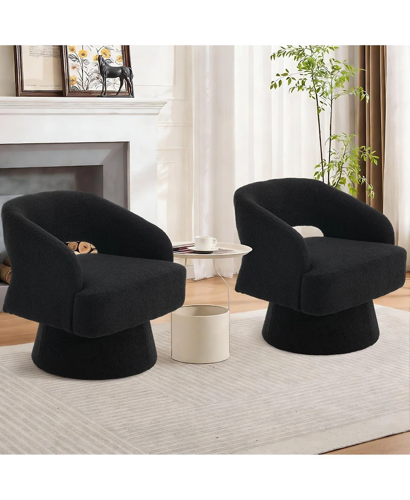homfan Modern Swivel Barrel Chairs, Soft Round Lounge Hollowed Back, 360degree(s) Rotating Base for Living Room, Bedroom, Vanity, Reading Nook