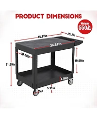 homfan 46.1L x 25.8W x 33.9H in Heavy Duty Utility Cart with Double Layer Shelves, Pp Tool Trolley for Garage Warehouse Workshop