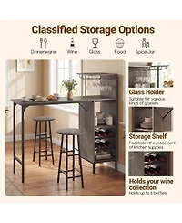 Slickblue 3 Piece Kitchen Bar Table Set with Chairs and 6-Bottle Wine Rack Shelf