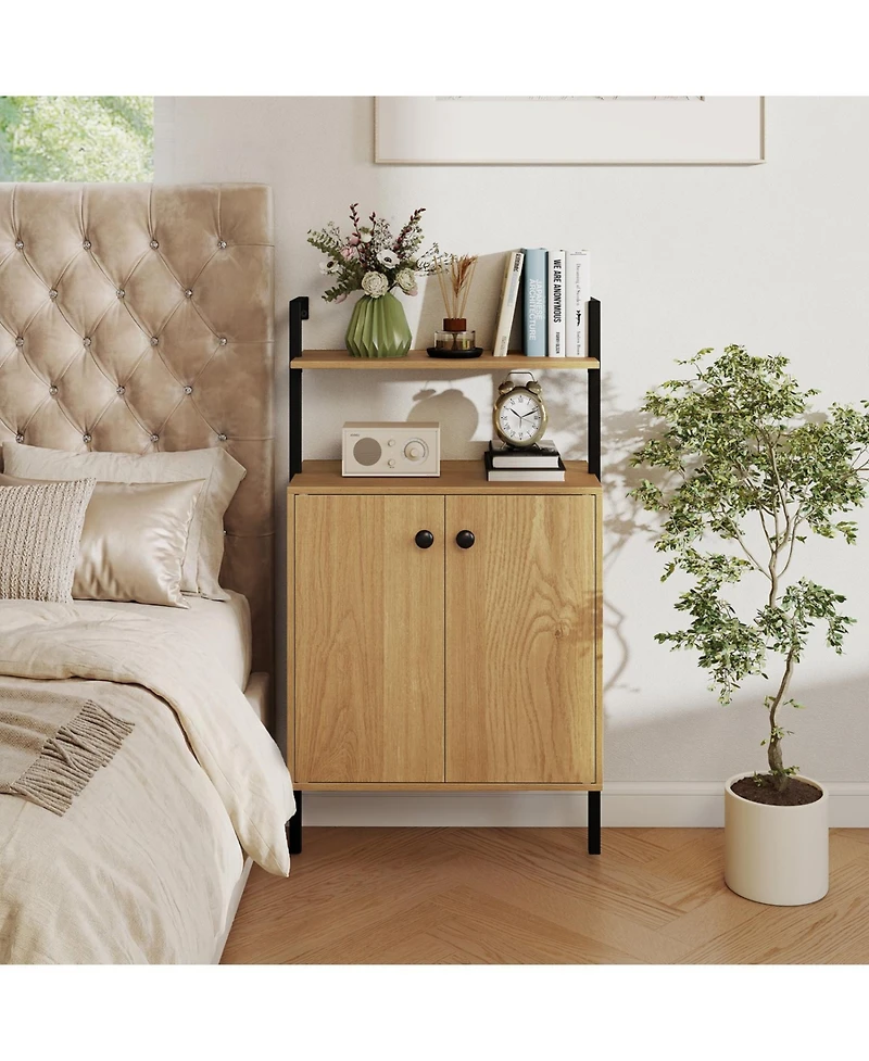 Slickblue Wall Mount Bookshelf with 2-Door Storage Cabinet for Home Organization