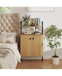 Slickblue Wall Mount Bookshelf with 2-Door Storage Cabinet for Home Organization