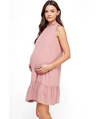 Hello Miz Maternity Swiss Dot Mock Neck Dress with Ruffle Hem