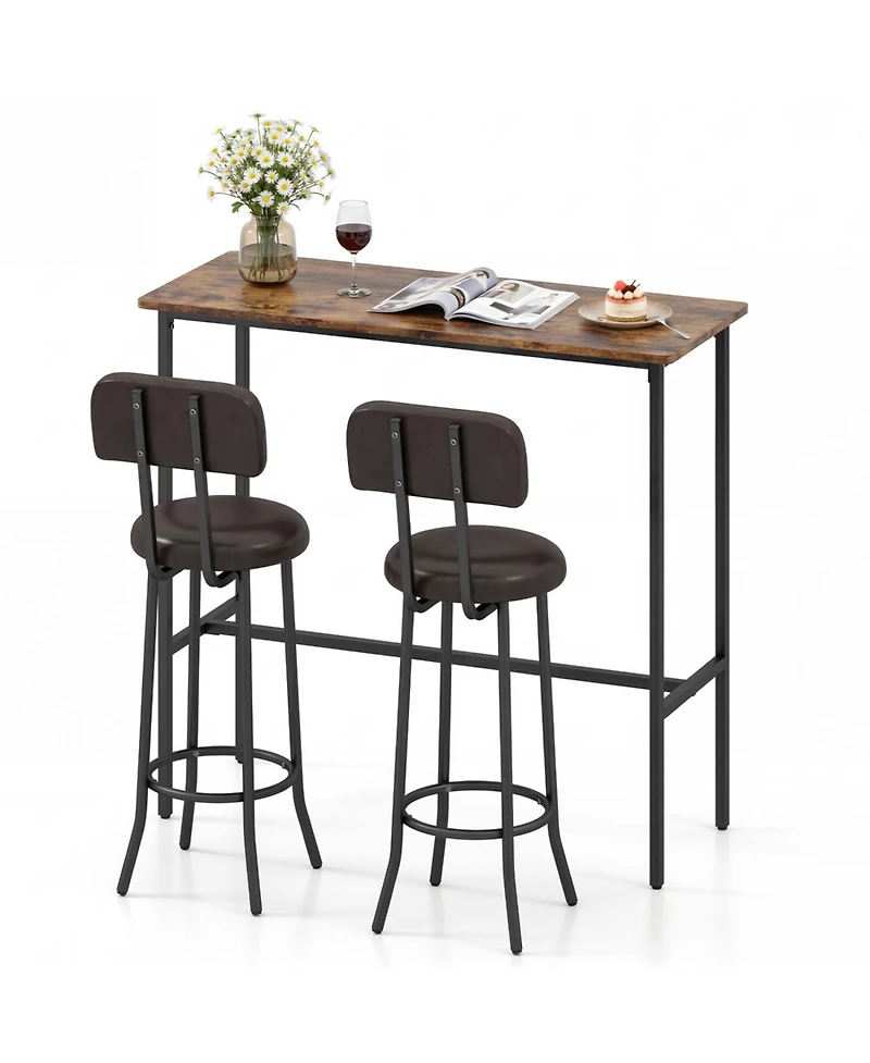 Slickblue 3 Piece Bar Table Set with 2 Stools, Upholstered Seats and Footrests