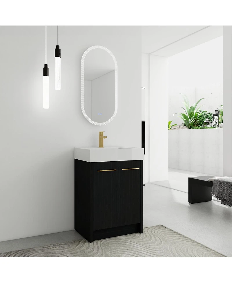 Sillysis Modern Chestnut Bathroom Vanity with Resin Sink, Soft Close Doors