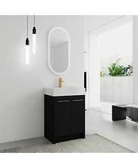 Sillysis Modern Chestnut Bathroom Vanity with Resin Sink, Soft Close Doors