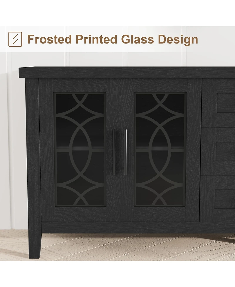 homfan70'inch Tv Stand, Farmhouse Entertainment Center with Glass Door, 2 Storage Cabinets and 3 Drawers, Modern Media Console Table