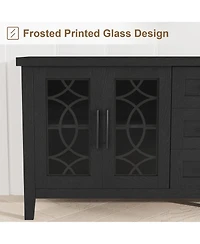 homfan70'inch Tv Stand, Farmhouse Entertainment Center with Glass Door, 2 Storage Cabinets and 3 Drawers, Modern Media Console Table
