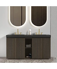 Sillysis 60 Inch Double Sink Bathroom Vanity with Quartz Top, Soft Close Fluted Doors, Adjustable Shelves, Ample Storage, Modern Design