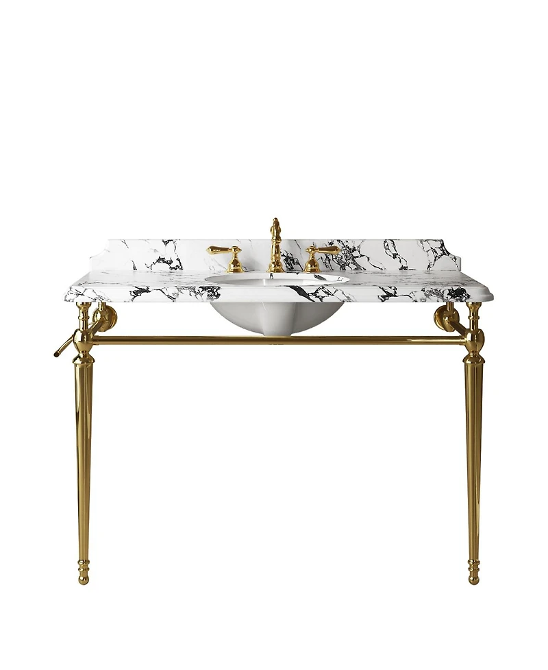 Sillysis 48 Inch Bathroom Console Sink with Engineered Marble Top, Ceramic Basin, Stainless Steel Frame, Retro Style, Towel Bar