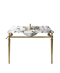 Sillysis 48 Inch Bathroom Console Sink with Engineered Marble Top, Ceramic Basin, Stainless Steel Frame, Retro Style, Towel Bar