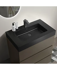 Sillysis Contemporary Bathroom Vanity with Black Sink, Large Soft Close Drawers, Handle-Free Freestanding Storage