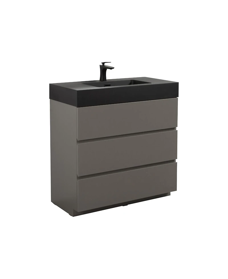 Sillysis Contemporary Bathroom Vanity with Black Sink, Large Soft Close Drawers, Handle-Free Freestanding Storage, Pre-assembled