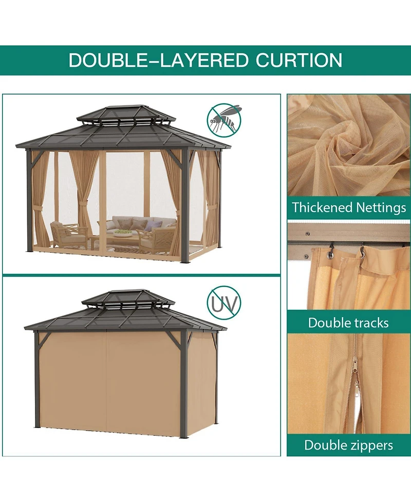 homfan Hardtop Pc Gazebo Patio with Double Roof and Metal Frame for Patio, Garden, Backyard, Lawn