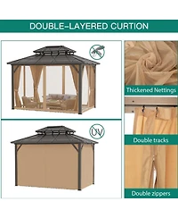 homfan Hardtop Pc Gazebo Patio with Double Roof and Metal Frame for Patio, Garden, Backyard, Lawn