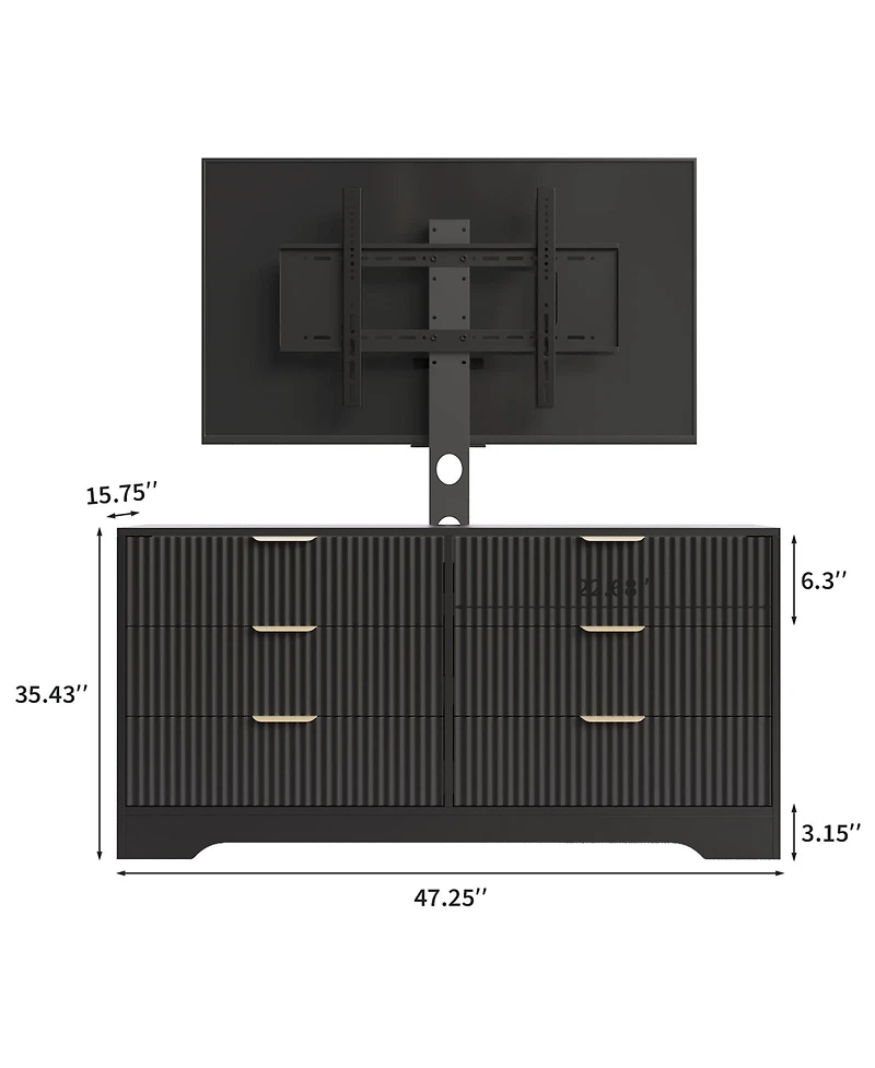 homfan Tv Stand with Mount, Media Console 6 Drawers, Large Storage Capacity Entertainment Center 2 Mounting Options for Living Room