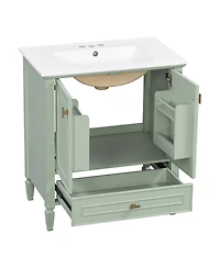 Sillysis 30 Inch Retro Bathroom Vanity with Ceramic Sink, Solid Wood Frame, Soft Close Doors and Bottom Drawer Storage