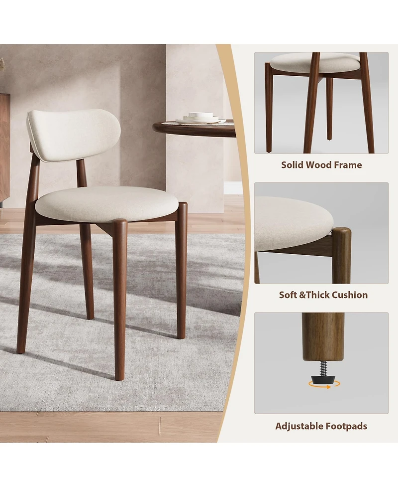 homfan Set of 2 Dining Chairs, Fabric Upholstered Farmhouse Chairs with Wood Legs for Room or Kitchen