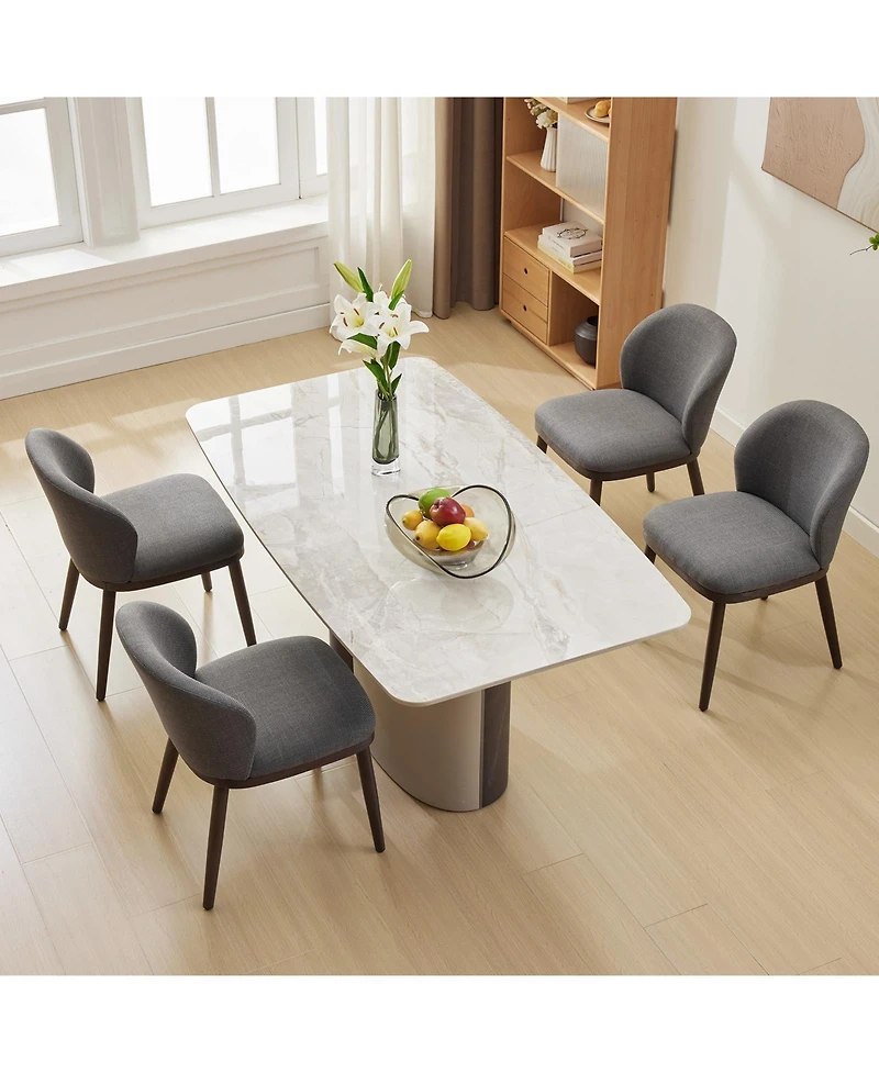 homfan Set of 2 Dining Chairs, Linen Upholstered Chairs with Ergonomic Back and Wood Legs for Kitchen or Dining Room