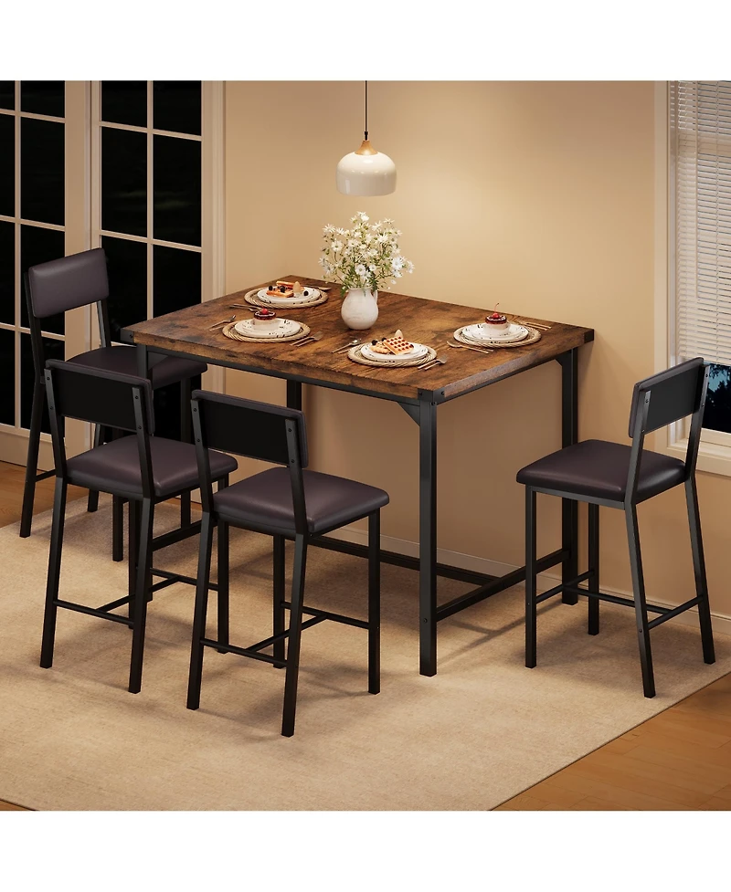 homfan Piece Bar Height Dining Table Set with 4 Stools and Metal Frame for Kitchen Room