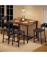 homfan Piece Bar Height Dining Table Set with 4 Stools and Metal Frame for Kitchen Room