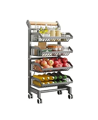 homfan Bar Cart, Foldable Carbon Steel Rolling Storage Cart with Locking Wheels for Kitchen or Pantry
