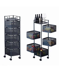 homfan 5 Tier Bar Cart, 38 Inch Metal Mesh Rolling Storage Cart with Rotating Baskets and Locking Wheels for Kitchen or Pantry